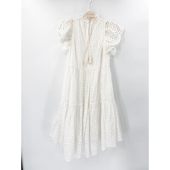 Ulla Johnson Norah White Broderie Anglaise Eyelet Flutter Sleeve Tiered Dress 4 - Picture 5 of 8